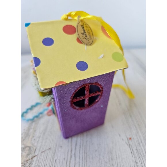Katherine's collection mini cardboard purple glitter birdhouse village unique sp - Picture 2 of 8